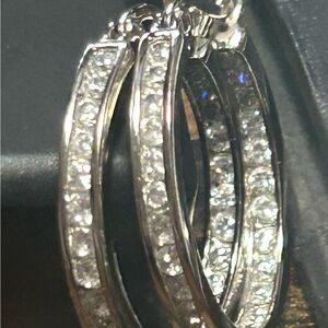 QVC Diamonique Silver Crystal Hoop Earrings - Women Jewelry